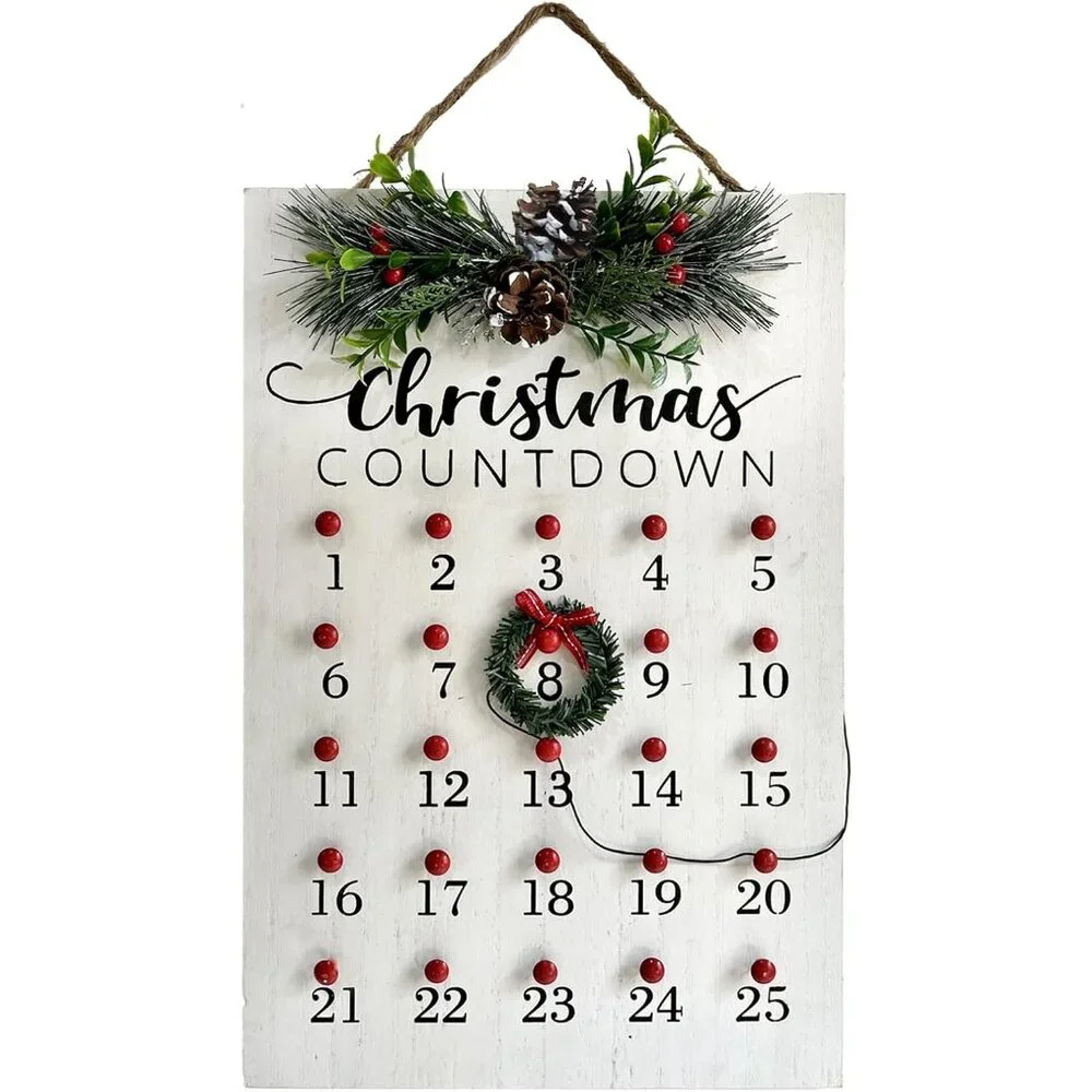 Rustic Christmas Countdown Wreath - 25 Days Advent Calendar Home Decor
